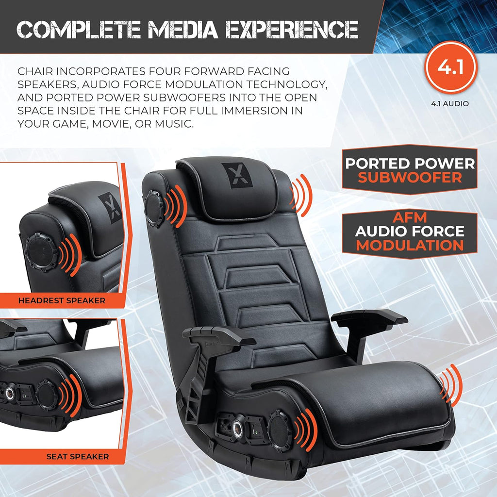 Black Leather Vibrating Floor Gaming Chair with Headrest D446