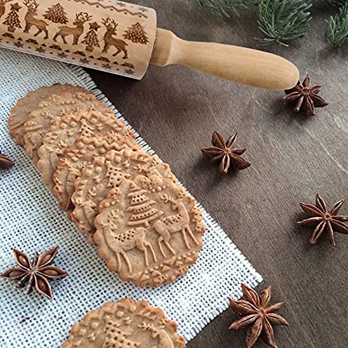4Pack Christmas Wooden 3D Rolling Pins Embossed L410512