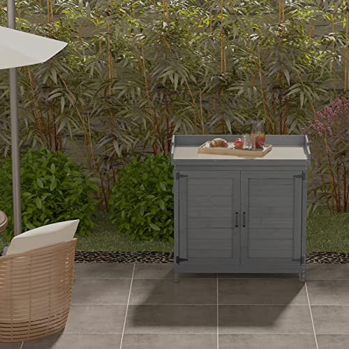 Natural Wooden Storage Cabinet with Potting Bench X70604