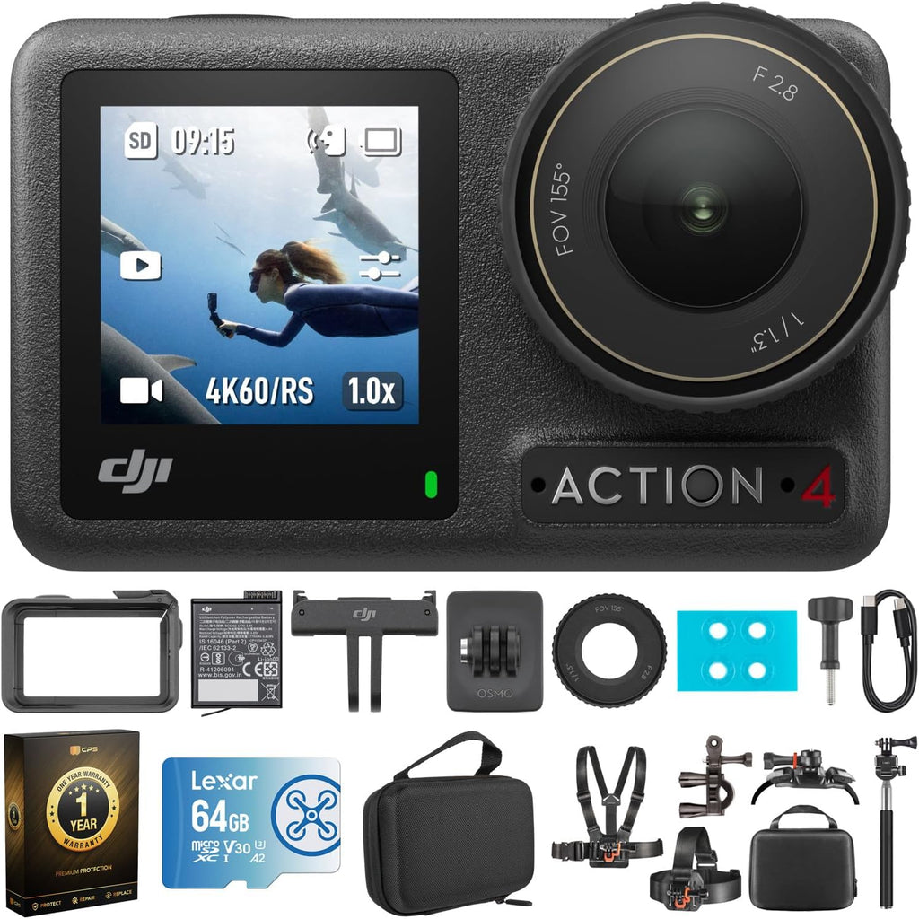 4K Waterproof Action Camera Bundle with 64GB Memory Card, Protective Case, and Accessory Kit N17491