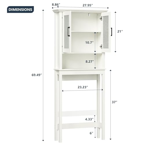 Espresso Over The Toilet Storage Cabinet with Glass Doors and Adjustable Shelf W971