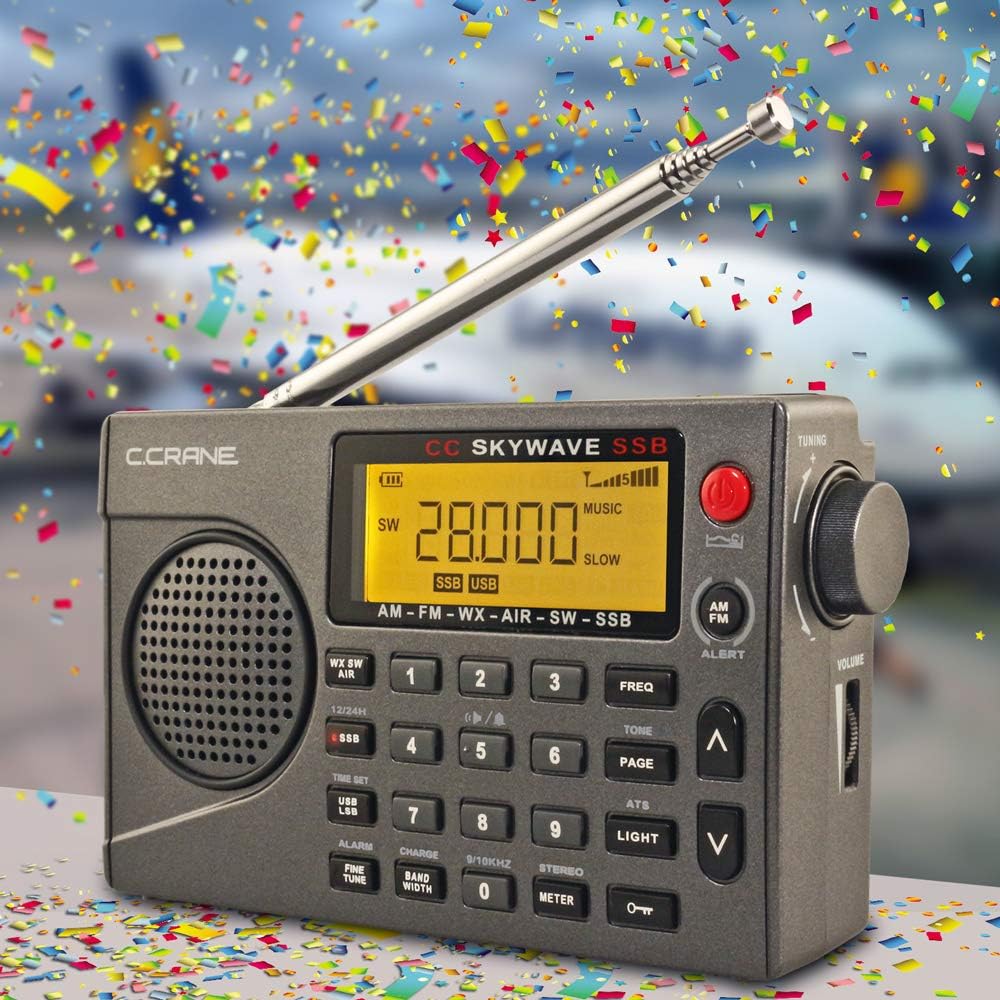 Small Battery Operated Portable Travel Radio with AM, FM, Shortwave, NOAA Weather + Alert, VHF Aviation Band and Single Side Bands E5543