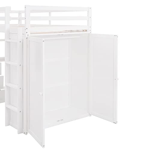 Full Loft Bed with Desk, Wood, Storage Drawers, Wardrobe and Shelf, Espresso W947