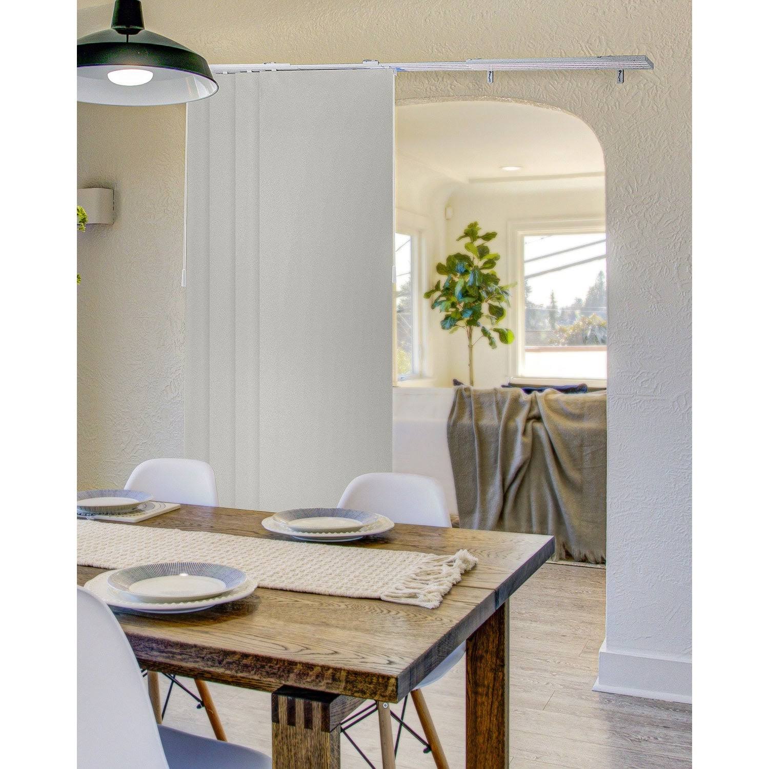 Blackout Adjustable Sliding Panel Track Blind, Up to 86 inchw x 96 inchh, Ivory F888