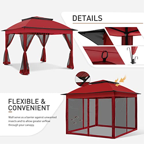 Beige 11x11 Pop Up Gazebo Tent with Mosquito Netting N48502
