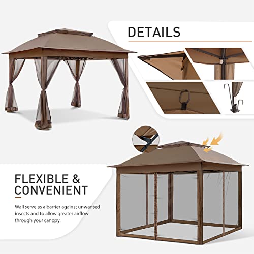 Beige 11x11 Pop Up Gazebo Tent with Mosquito Netting N48502