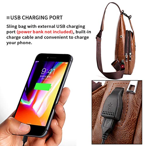 Small Leather Crossbody Sling Backpack with USB Charge Port Y14192