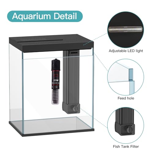 2 Gallon Glass Betta Fish Tank with Heater Filter and Light B7657