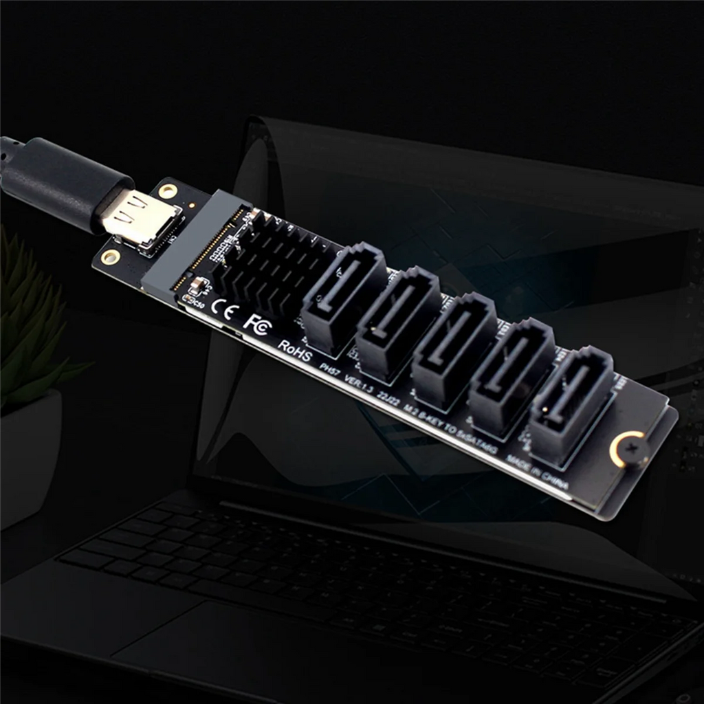 2X TYPE-C to SATA3.0 5 Ports Adapter Converter Card 6Gbps USB10G for SSD HDD Expansion, Black Z26237