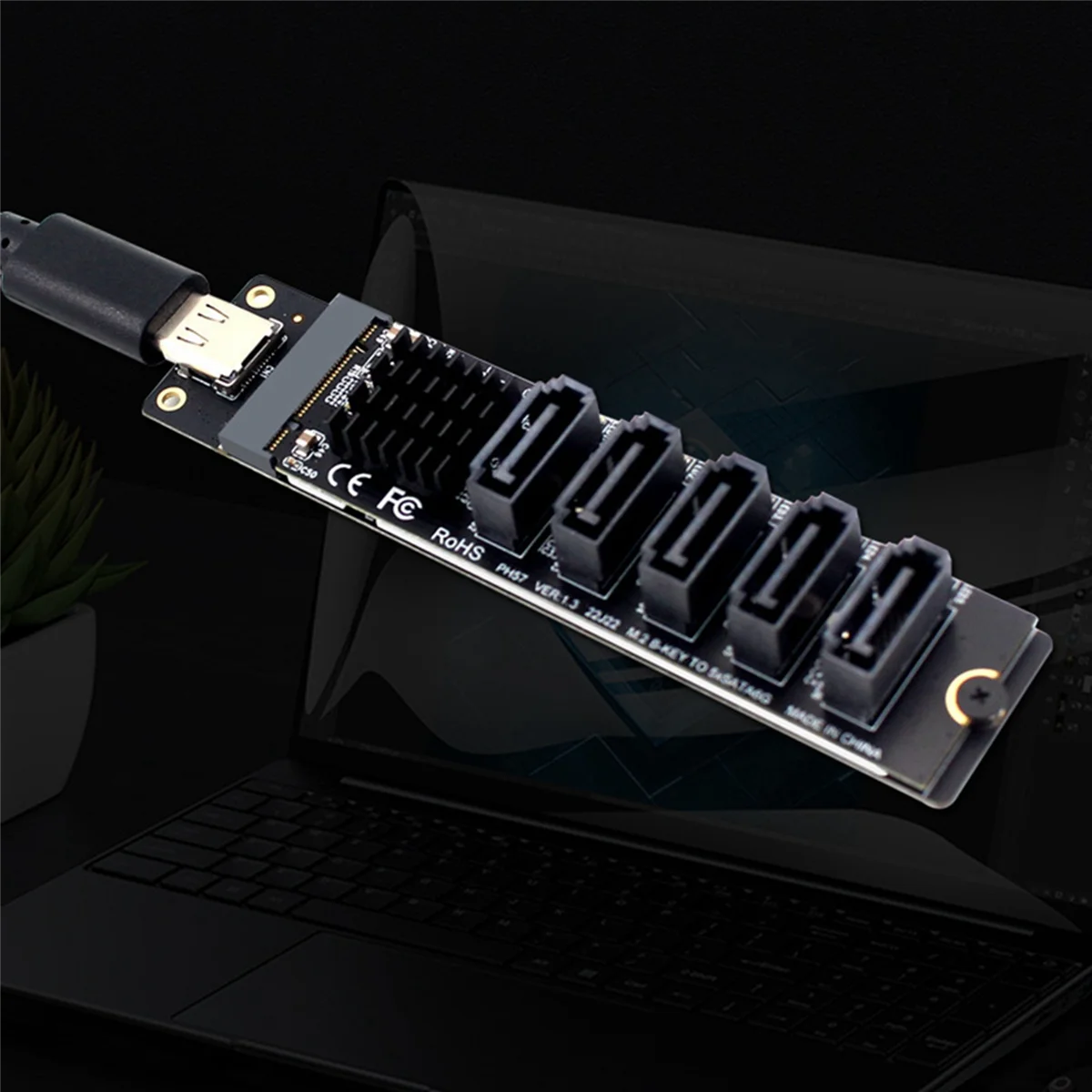 2X TYPE-C to SATA3.0 5 Ports Adapter Converter Card 6Gbps USB10G for SSD HDD Expansion, Black Z26237