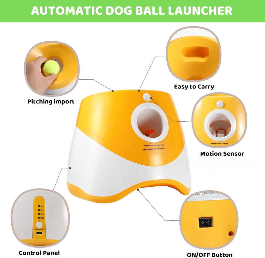 Orange Automatic Dog Ball Launcher with 3 Tennis Balls B642177