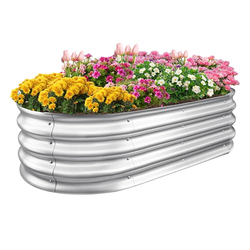 Galvanized Raised Garden Bed Planter Boxes, Large Oval Metal, Silver W2593
