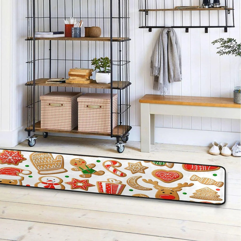 2x6 Feet Gingerbread Cookie Christmas Runner Rug with Rubber Backing F97275
