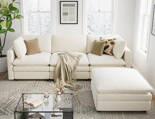 L Shaped Sectional Couch with Ottoman 4 Seats Sofa C69729