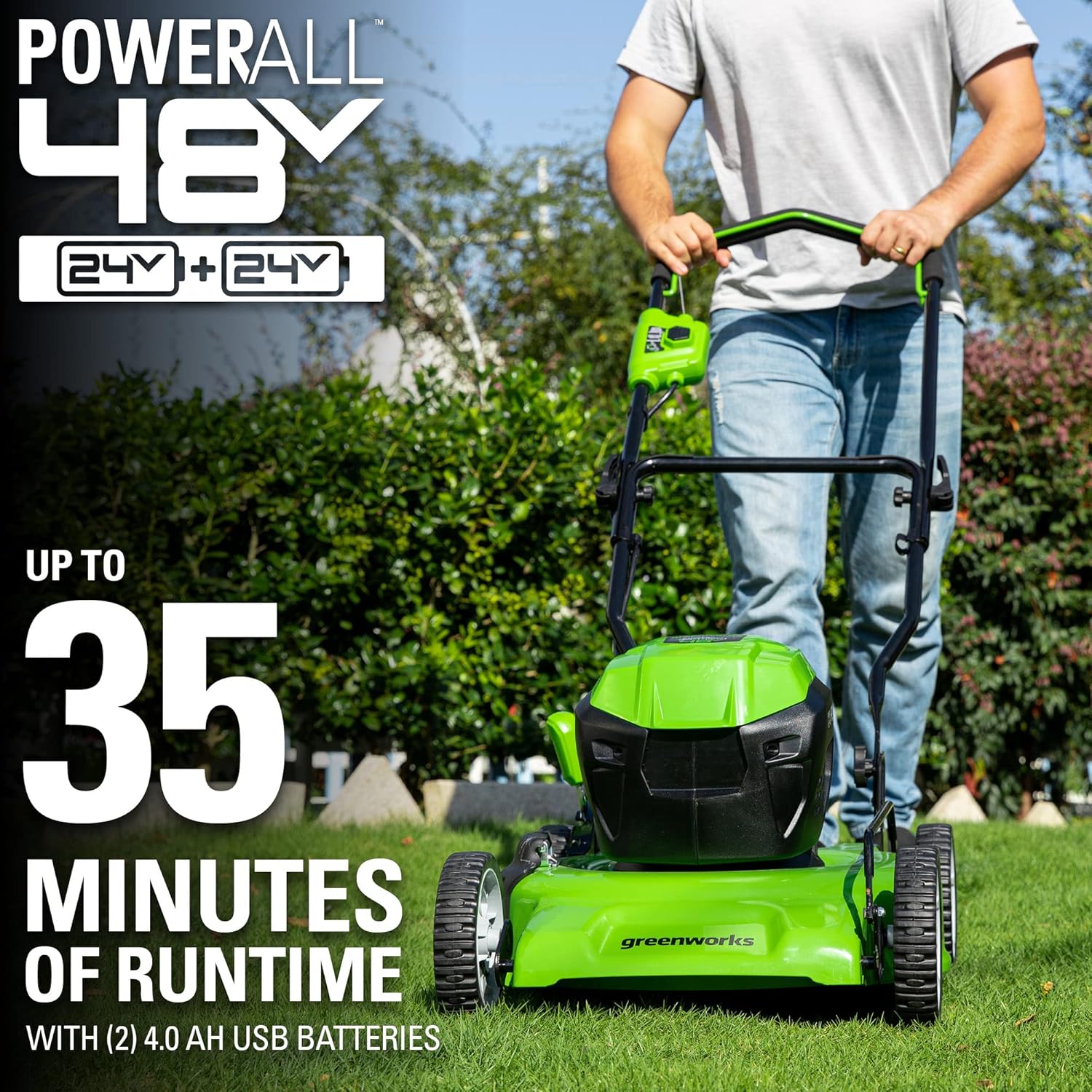 2 x 24V (48V) 19" Brushless Cordless Lawn Mower with 4.0Ah Batteries and Dual Port Charger G3080
