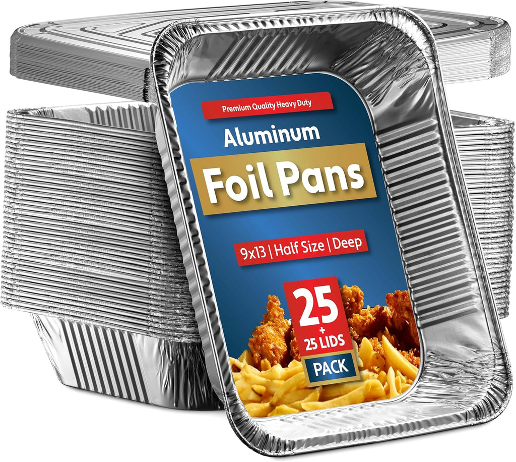 25 Pack 9x13 Aluminum Baking Pans with Lids H889682