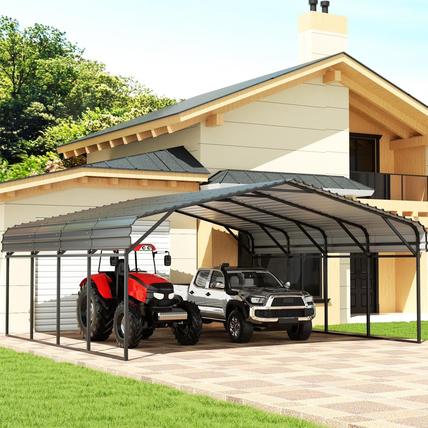 20' x 20' Metal Carport with Galvanized Steel Roof, Grey W377219
