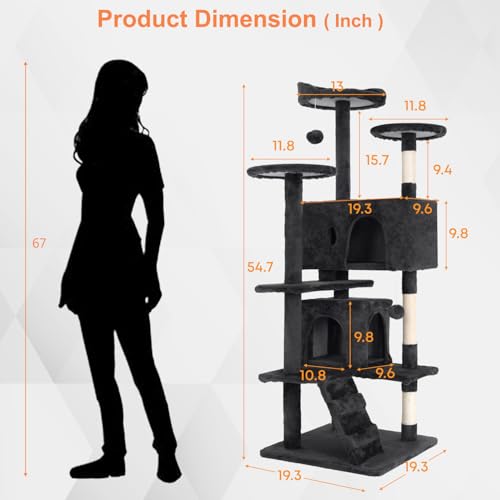 Dark Gray Multi-Level Cat Tree with Scratching Posts B37900