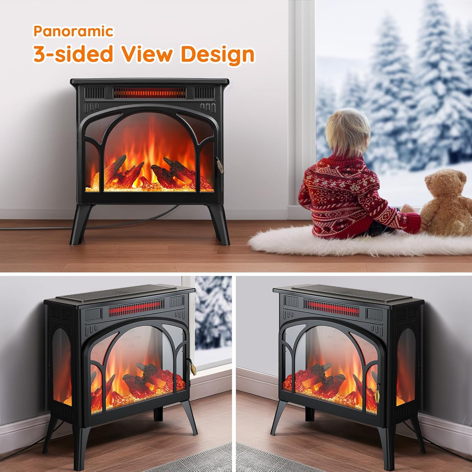 1500W Infrared Electric Fireplace Heater with 3D Flame Effect H271577
