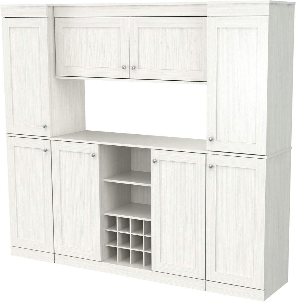 4-Piece Buffet Storage System with 2 Tall/Slim Cabinets, Washed Oak U577221