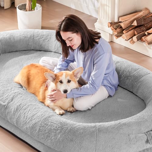 Giant Foldable Faux Fur Memory Foam Dog Bed Black E47659