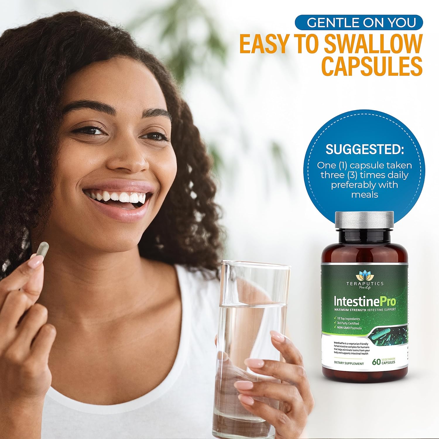 Intestine Support with Non-GMO Wormwood, Black Walnut, Echinacea, 60 Vegetarian Capsules S41693