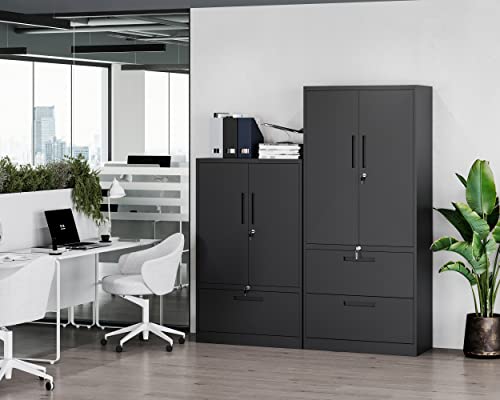 Black Metal 2 Drawer File Cabinet with Lock D88680