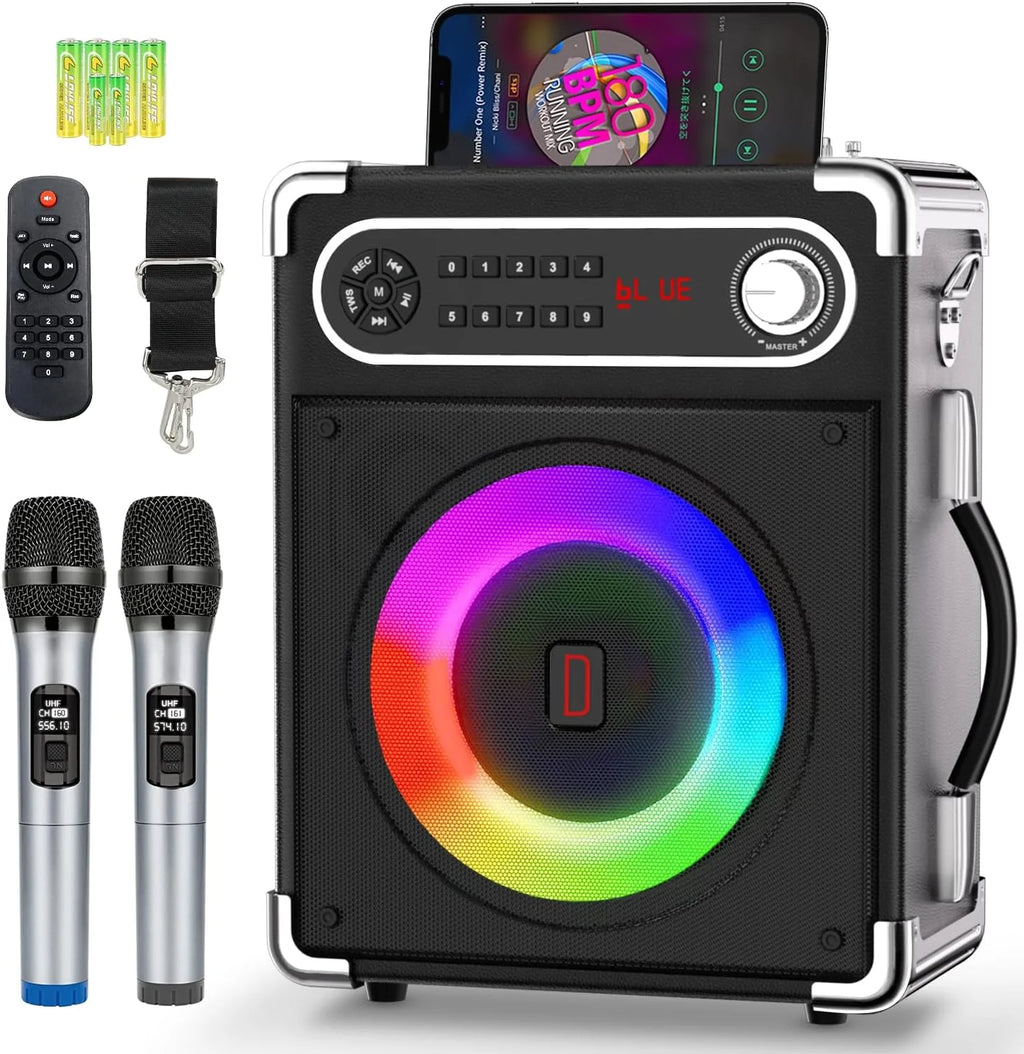 Karaoke Machine with 2 Wireless Microphones, Bluetooth Speaker W78526