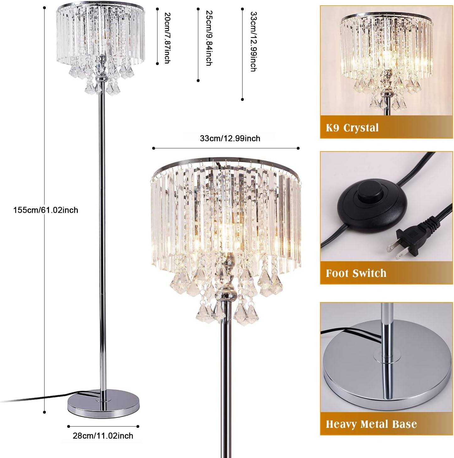 Chrome Crystal 3-Lights Floor Lamp K39674