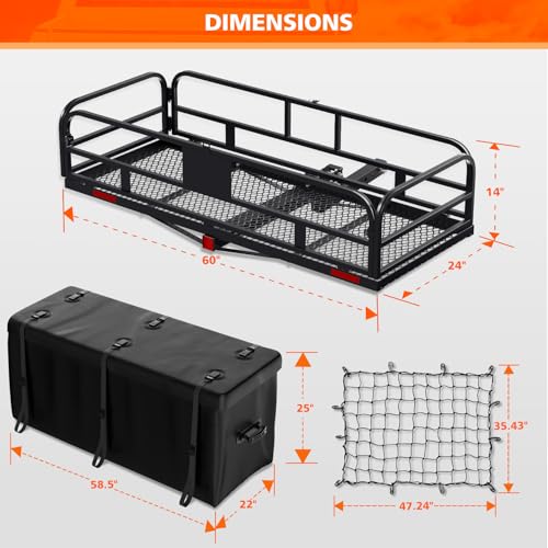 Folding 500 LBS Cargo Carrier Basket 60" x 24" x 14" for 2" Receiver D682
