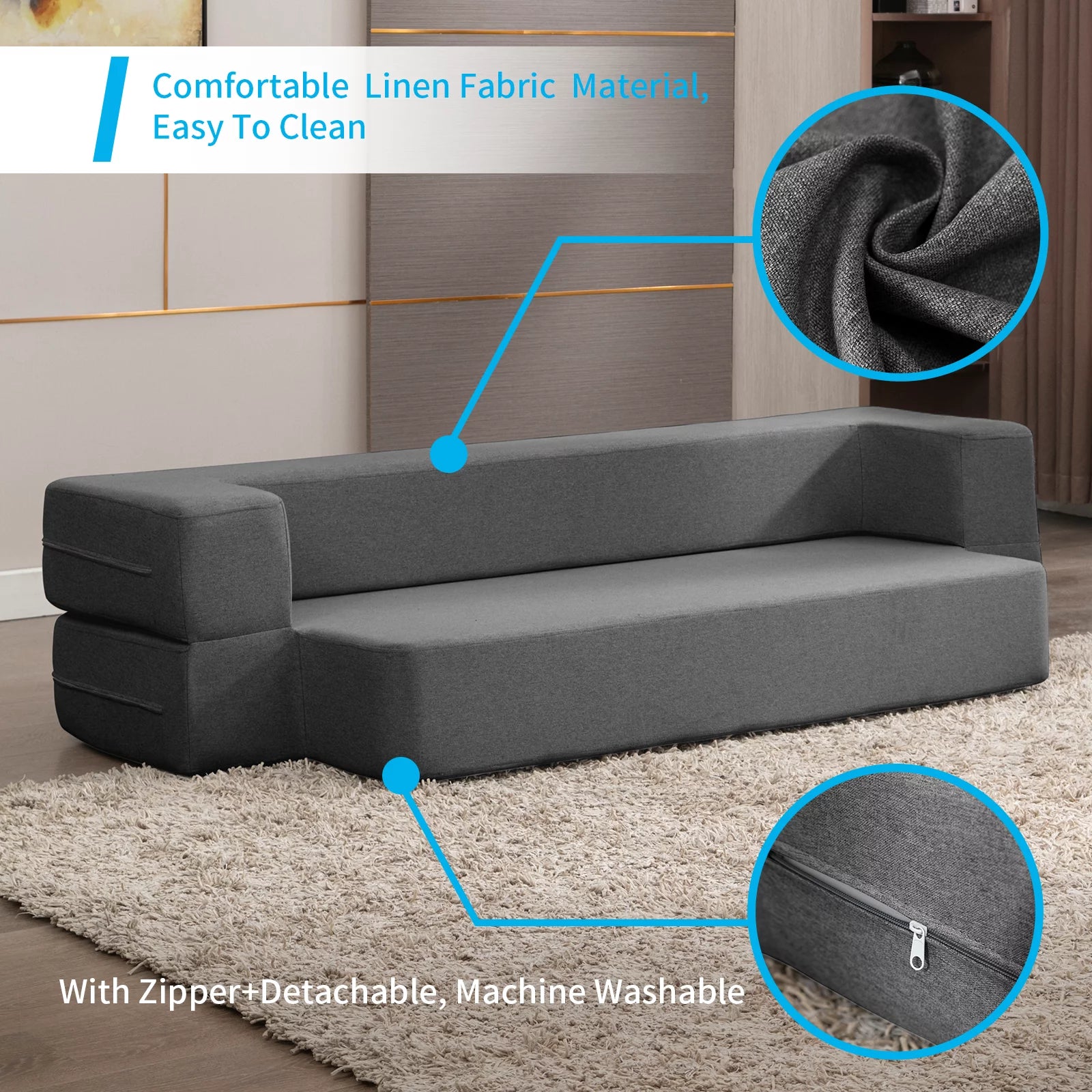 Dark Gray Folding Queen Size Sleeper Sofa Bed S537
