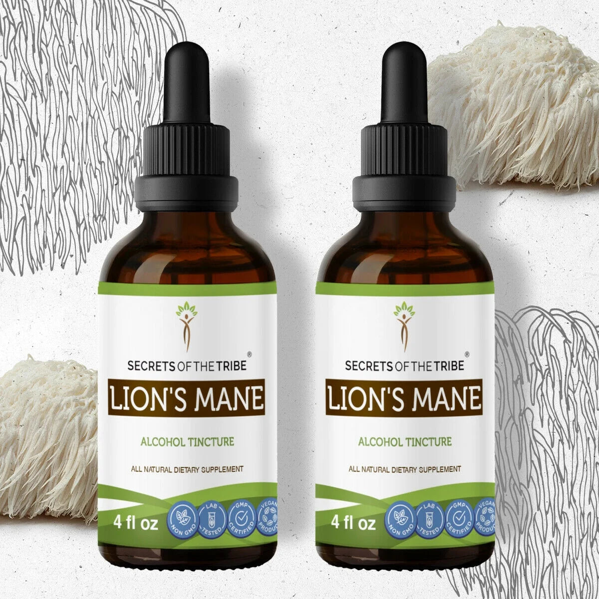 Organic Lion's Mane Dried Mushroom Alcohol Extract 2x4 oz K39878