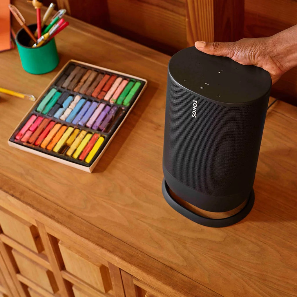 Black Portable Smart Battery-Powered Speaker with Bluetooth and Wi-Fi Y52745