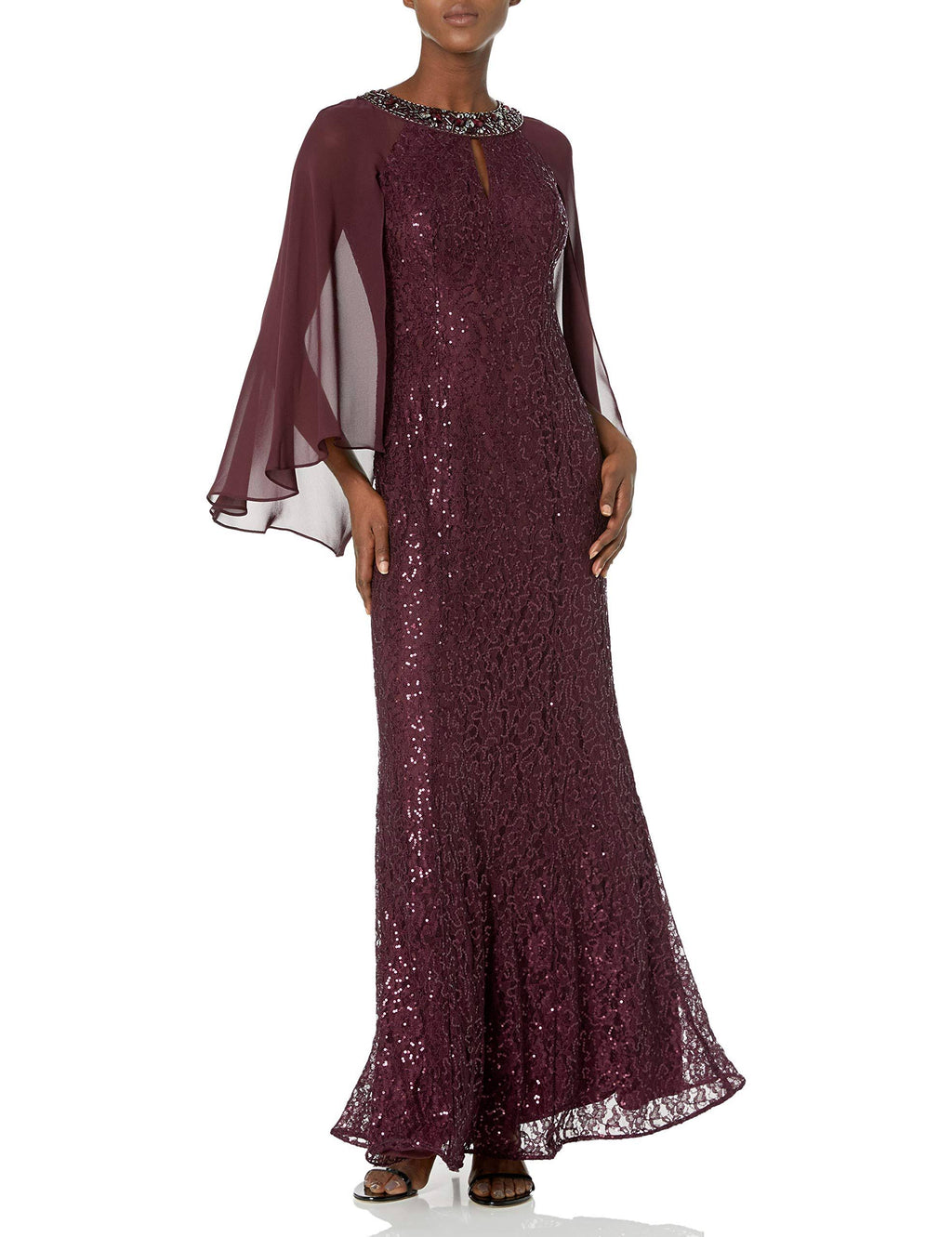 Sequin Lace Chiffon Capelet Gown H191411