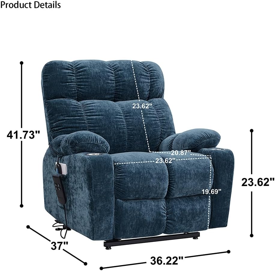 Blue Dual Motor Power Lift Recliner Chair with Remote Control Massage and Heat Cup Holder Y710