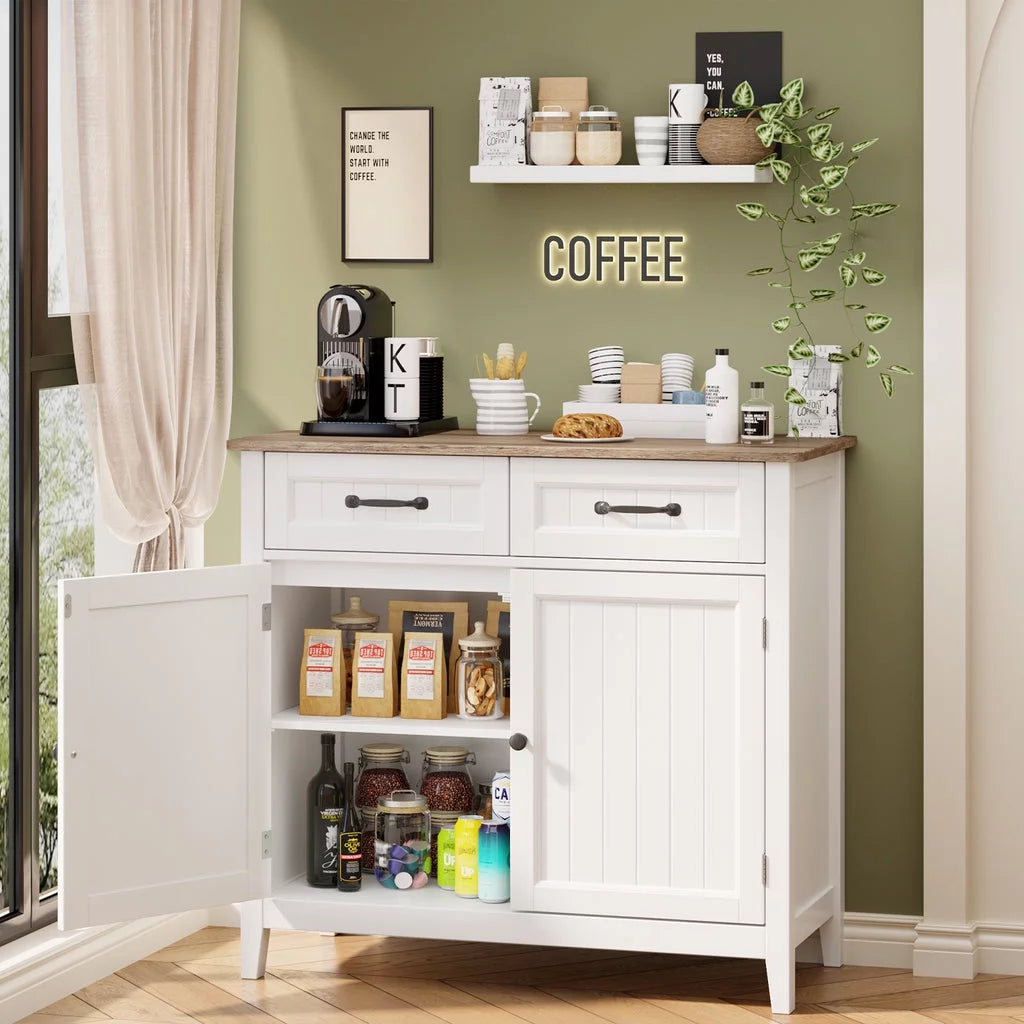 Grey Kitchen Sideboard Buffet Cabinet with Drawers and Adjustable Shelf K4573