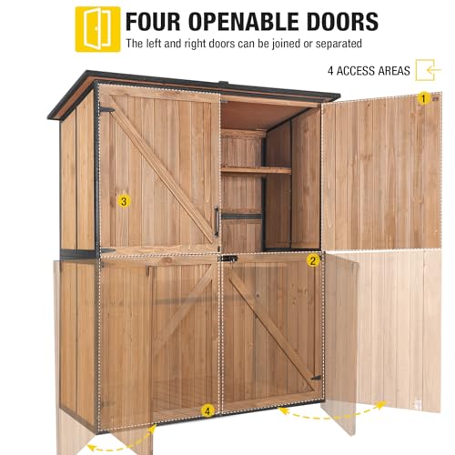 Outdoor Storage Shed with Metal Frame and Adjustable Shelfs (Brown) P9448