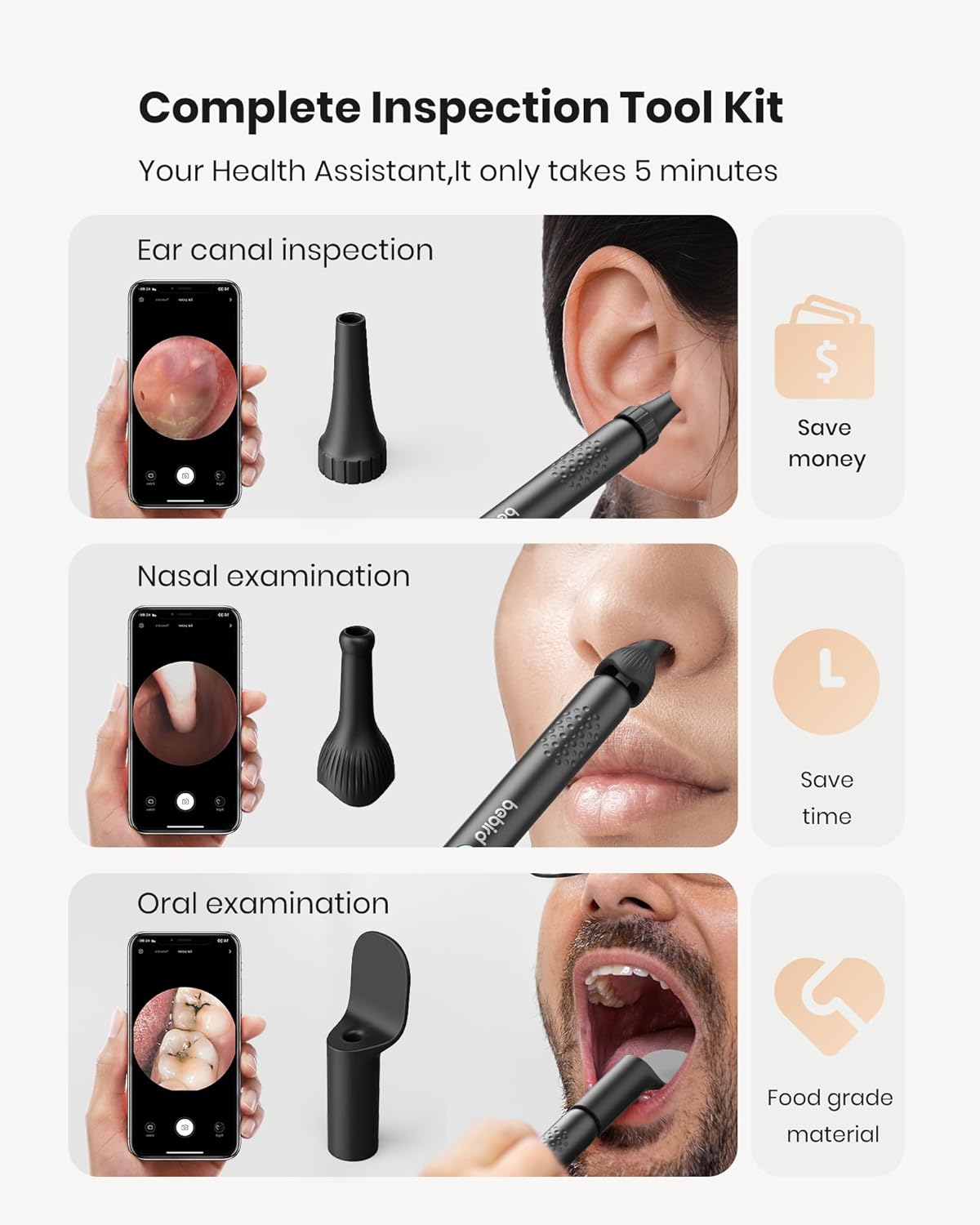 Black Ear Wax Removal Tool with Ear Camera and 10 Replacement Tips P90842