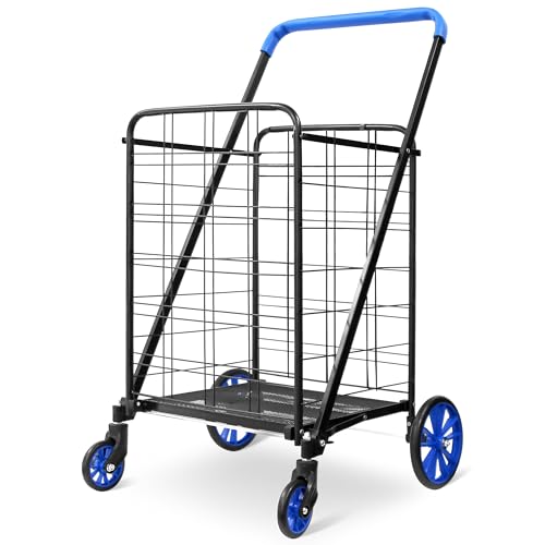 Folding Grocery Utility Shopping Cart with 360 Swivel Wheels, Double Basket, 110 lbs Capacity A450