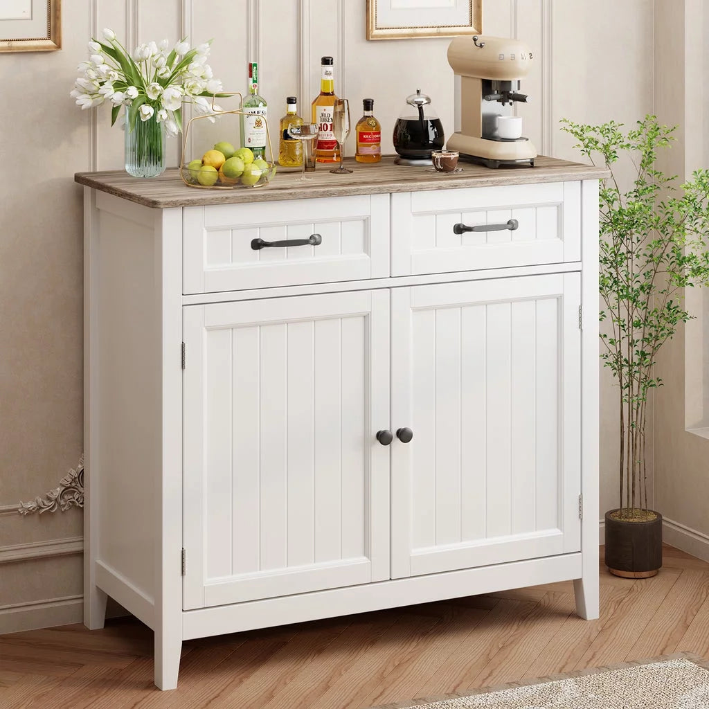 Grey Kitchen Sideboard Buffet Cabinet with Drawers and Adjustable Shelf K4573
