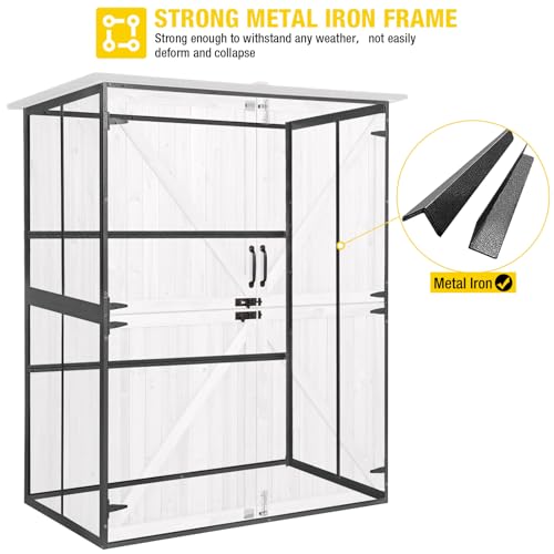 Outdoor Storage Shed with Metal Frame and Adjustable Shelfs (Brown) P9448