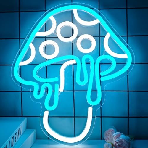 Ice Blue Dimmable Led Mushroom Neon Sign Night Light 3d Wall Art N429988