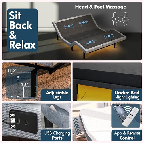 Queen Adjustable Bed Frame with Wireless Remote H1953
