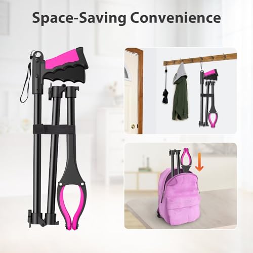 Pink Foldable Reacher Grabber Tool with 360° Rotating Jaw V67975