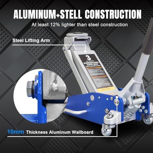 1.5 Ton Aluminum and Steel Hydraulic Low Profile Floor Jack with Dual Piston Quick Lift Pump, 3,000 lb Capacity P19232