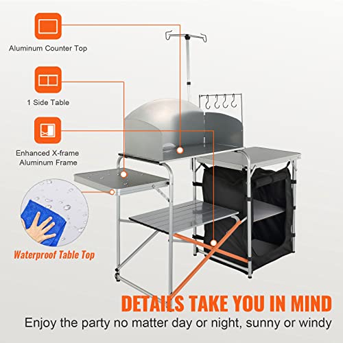 Brown Aluminum Folding Camping Kitchen Table with Storage Carrying Bag G9699
