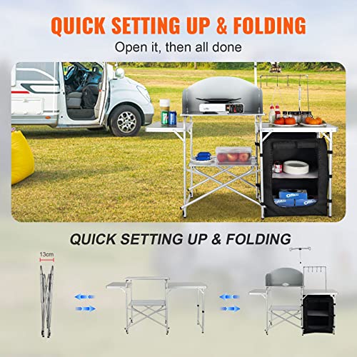 Brown Aluminum Folding Camping Kitchen Table with Storage Carrying Bag G9699