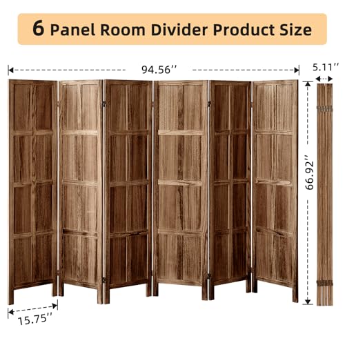Wood 4 Panel Room Divider, 5.6 FT Tall Folding Privacy Screen P32526