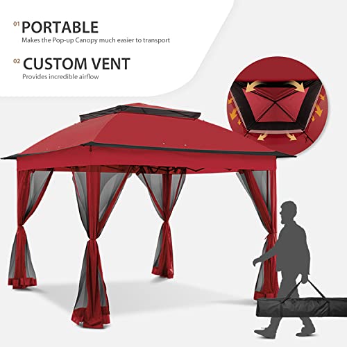 Beige 11x11 Pop Up Gazebo Tent with Mosquito Netting N48502