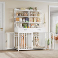Black Wood & Metal Large Dog Crate Furniture with 4-Tier Shelves and 2 Storage Drawers B462